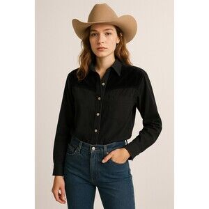 Lawman Western Denim Shirt Black Velvet Shoulder Yoke Snap Front 100% Cotton...
